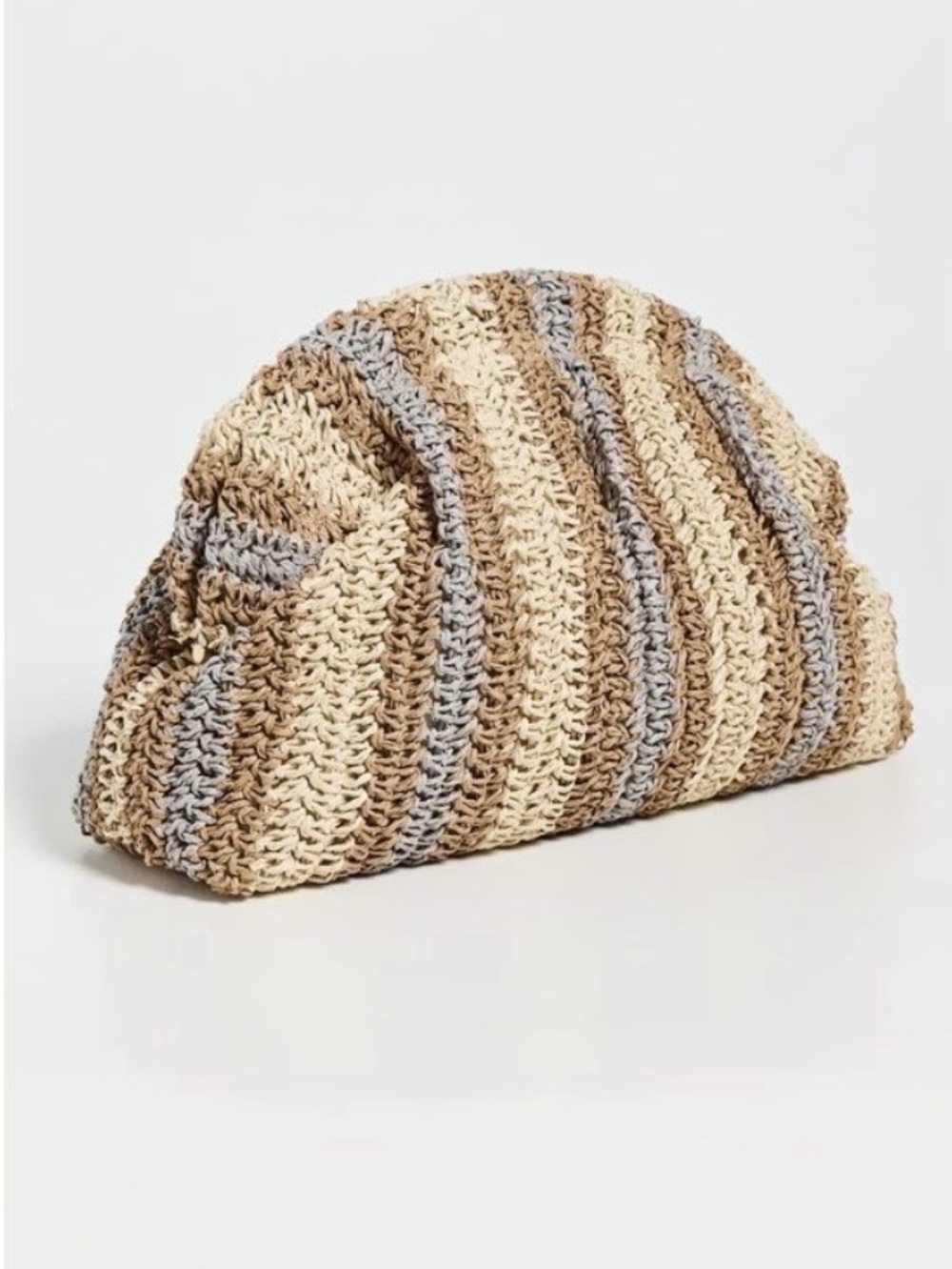 Striped Crochet Fold-Over Clutch in Beige & Gray/ Stella clutch